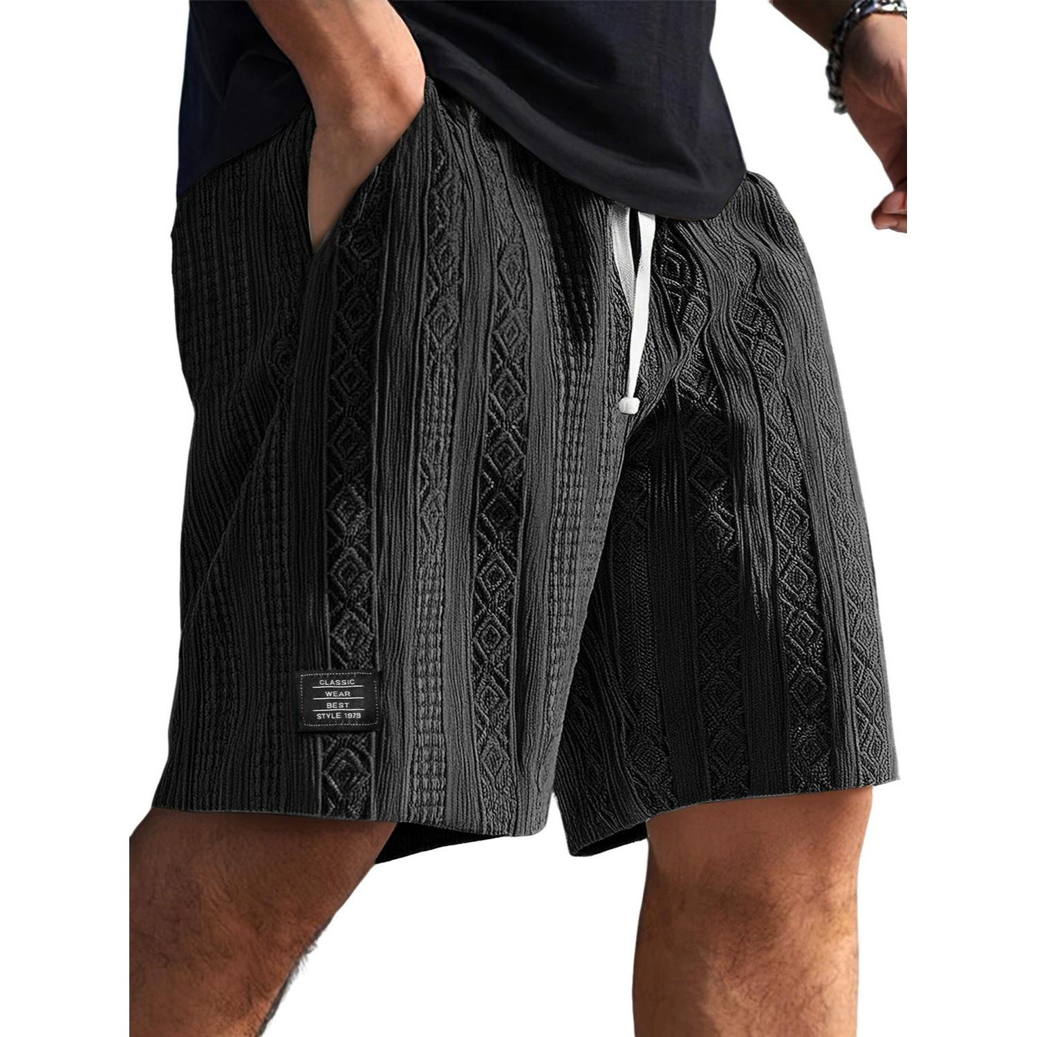 TBommy Heren Dagelijkse Jacquard Textuur Mode Logo Casual Comfortabele Shorts 2XL zwart