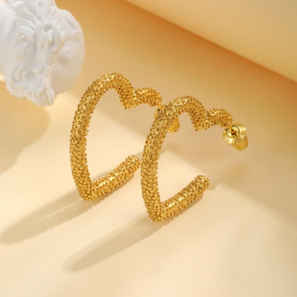 Love Shape Heart Earrings For Women Stainless Steel Ear Hoops Gold Plated Jewelry