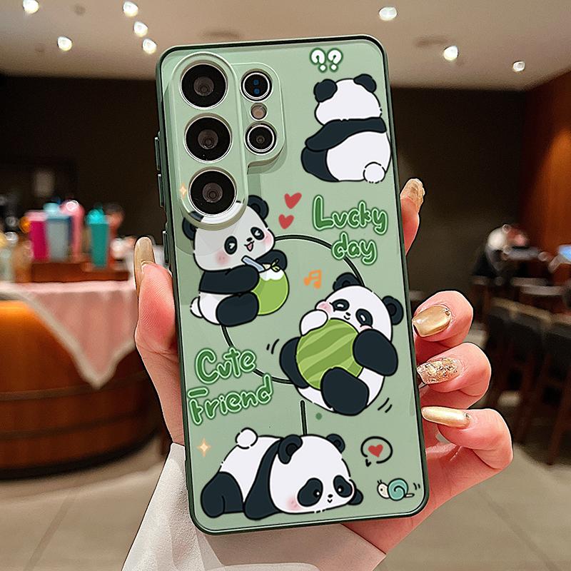 Magnetic For Magsafe Case For Samsung Galaxy S26 Ultra S25 Edge S24 Plus S23 FE S22 A17 A54 A55 A56 A57 5G Lovely Baby Panda Pattern Cover