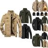 Men's Autumn Winter Thicken Military Jacket With Warm Lined Interior And Stand Collar