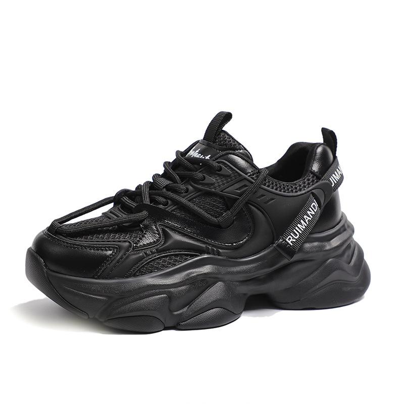 Leather sneakers women's 2025 spring new shoes women's versatile thick-soled heightening dad shoes women's casual shoes women's tide