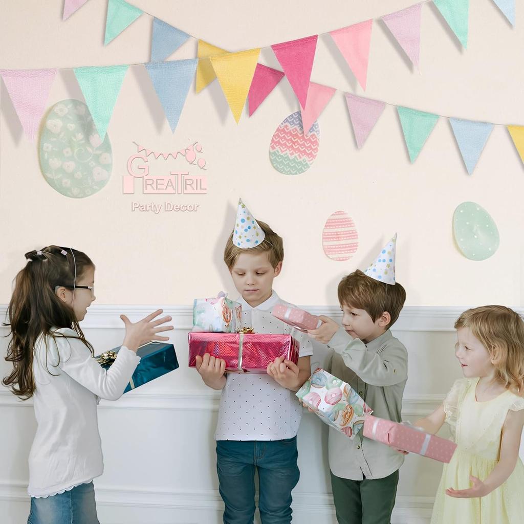 Pennant Banner Flags Pastel -Colorful Triangle Banners for Birthday Easter Classroom School Carnival Garland Outdoor
