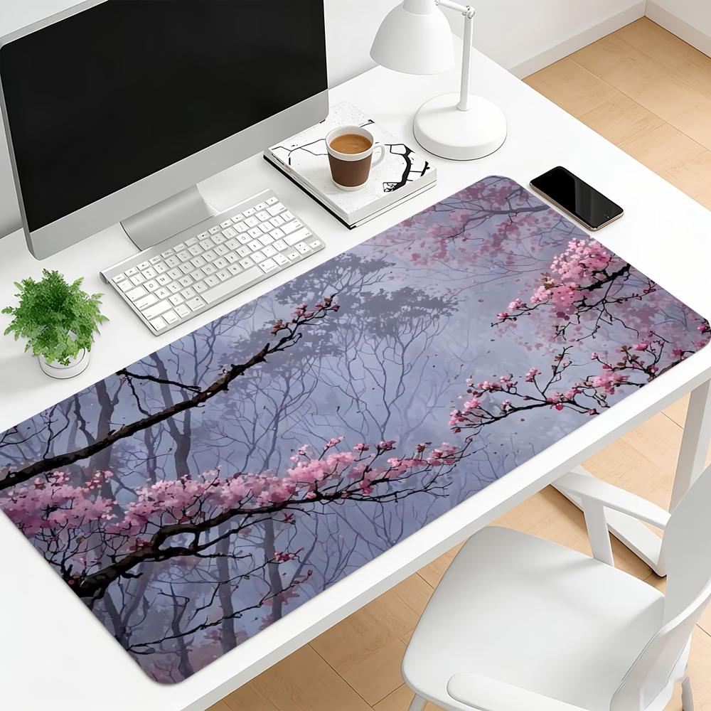 Plum Blossom Ink Art Extended Desk Mat Non Slip Rubber Stitched Edge Large Mousepad For Laptop Pc Office Desktop Gaming Setup