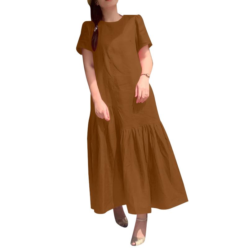 

ZANZEA Женское повседневное летнее платье с круглым вырезом и короткими рукавами 2XL коричневый