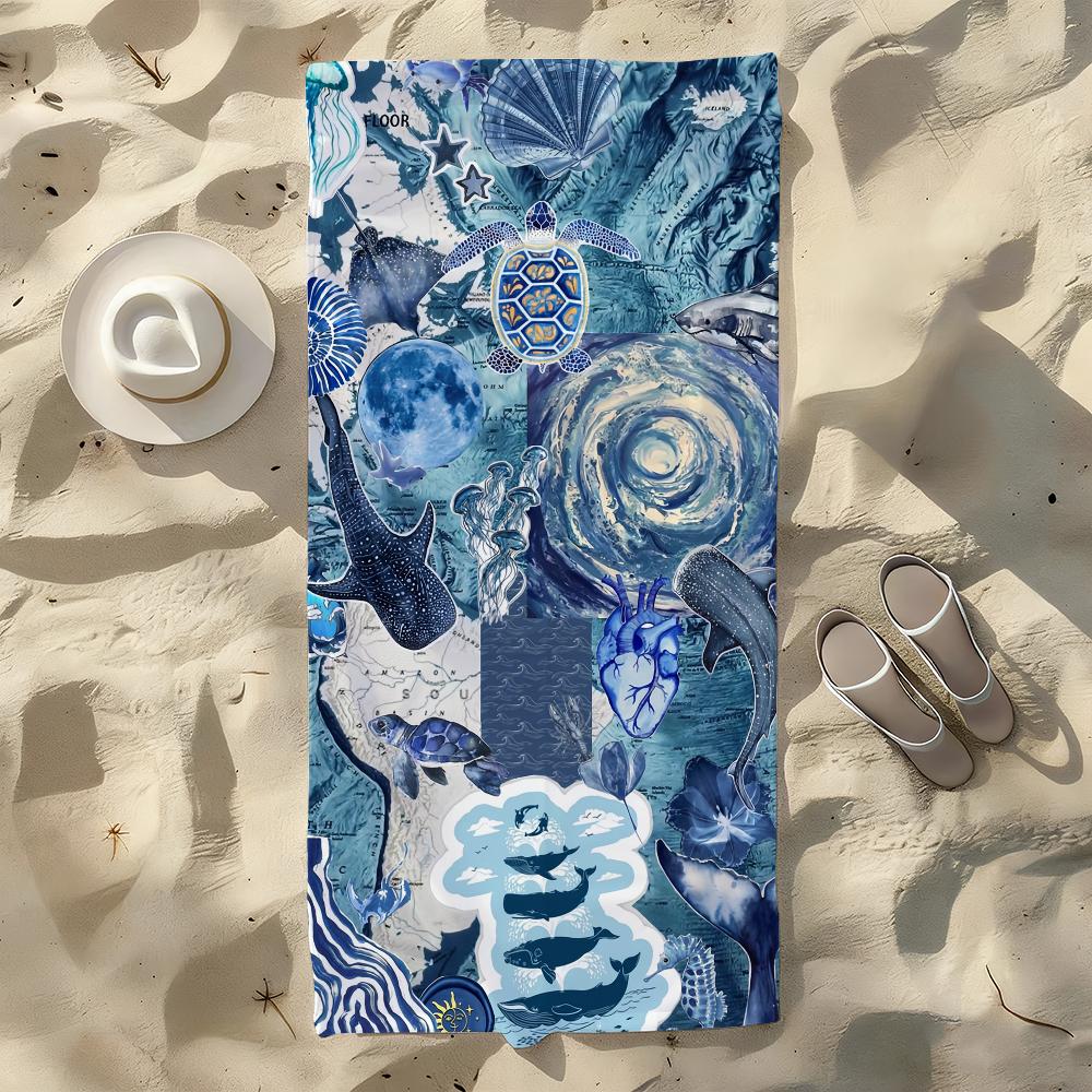 

Marine life Blue hues Towel For Swim Yoga Gym Quick Drying Soft and skin-friendly Beach Towels All-Season W40*H60(CM)