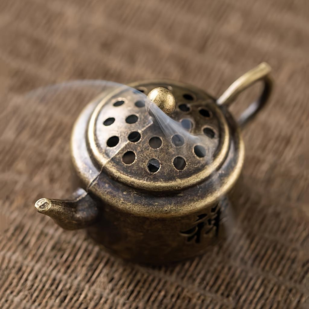 1Pc Chinese Style Incense Burner Mini Tea Pot Aromatherapy Stove Alloy Tiny Teapot Shape Incense Holder Home Pendant