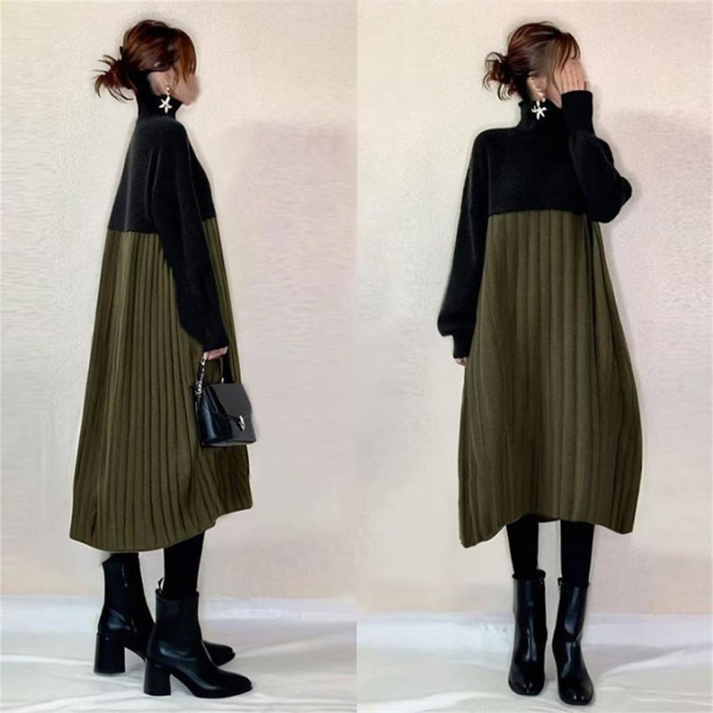 YUANYUAN Knit Dress with a Split Long and Pleated This Versatile Dress Features a High Long and Pleats for a Relaxed Perfect for Everyday Perfect for