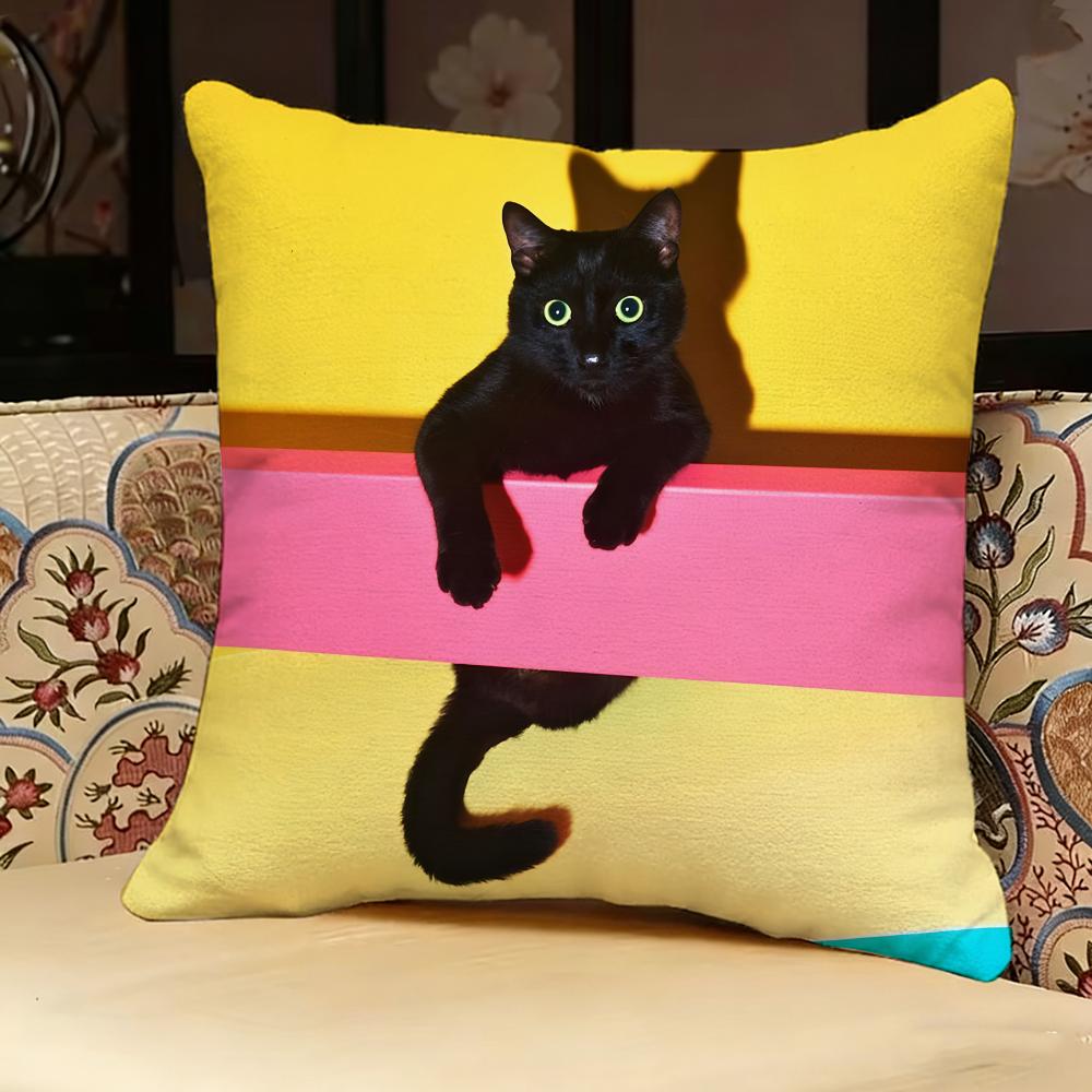 Black Cat Yellow Pillow Case Pillowcase, Double-sided Printed, Sofa Cushion, Bedroom Headboard Pillow