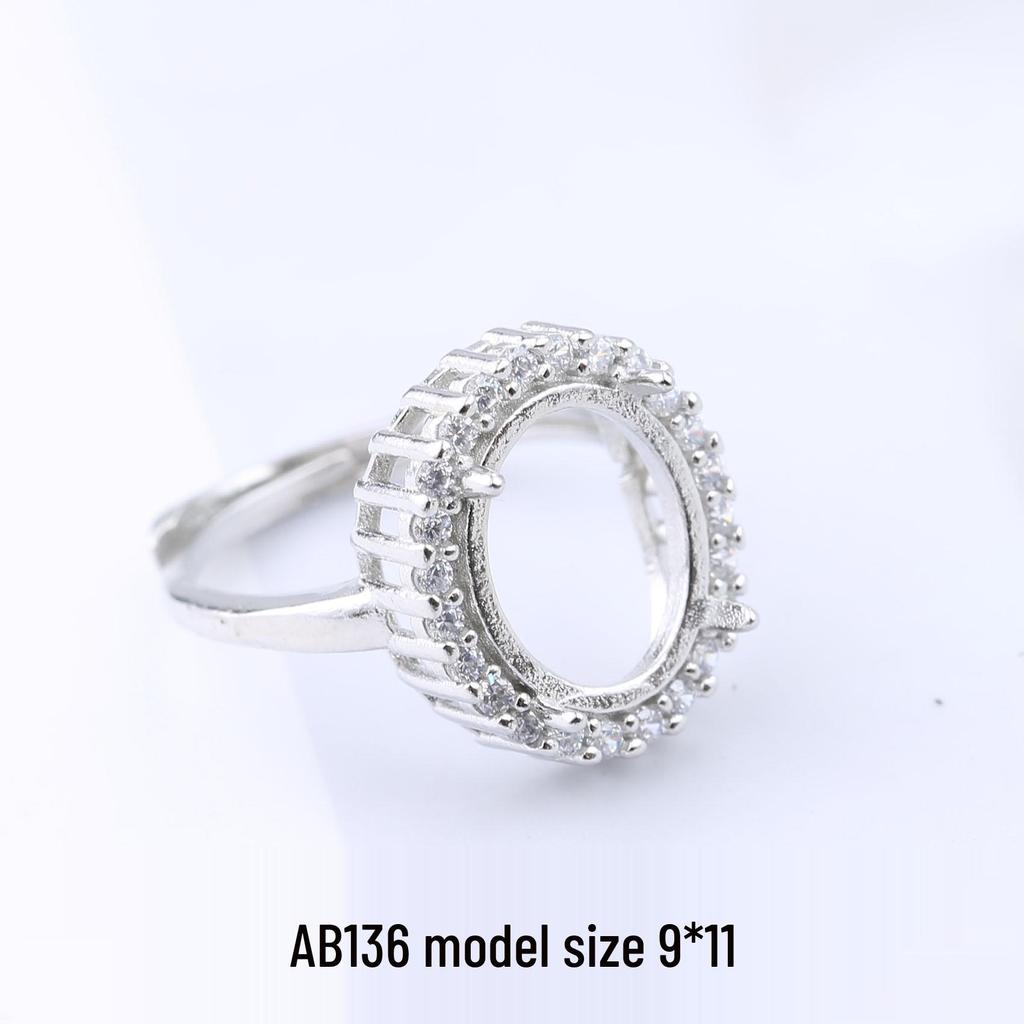 Montură inel deschis pentru femei placat cu aur alb pentru chihlimbar sau pietre prețioase