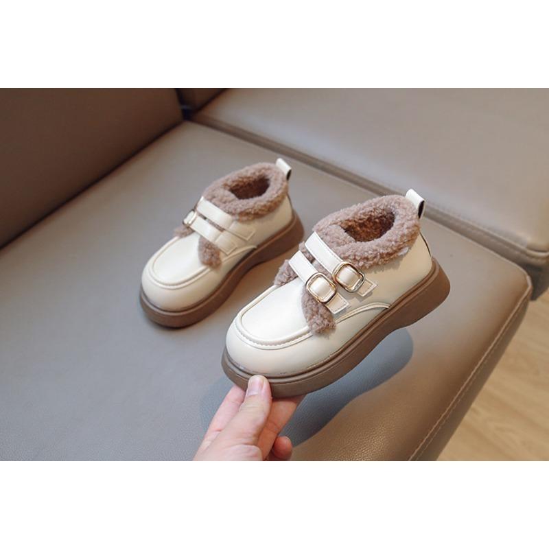 Girls' Cotton Shoes Plus Velvet British Style Princess Shoes Autumn and Winter New Warm Thick Soft Soled Little Girl Bean Shoes