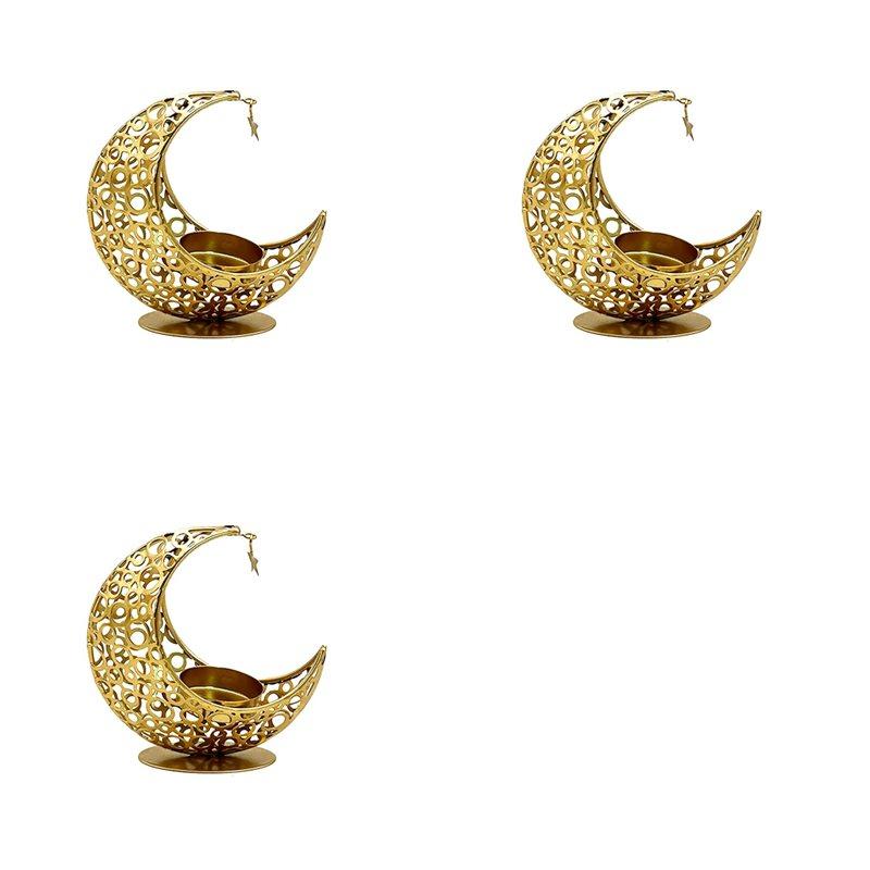 

3X B-Candle Holder Ramadan Metal Candlestick Eid Mubarak Decoration Light Luxury Wedding Muslim Party Eid Al Adhagift золотой