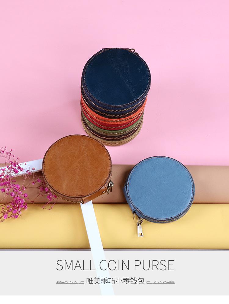 Runde Mini-Geldbörse aus echtem Leder - Lässig, niedlich, multifunktional, kleine Hängegeldbörse