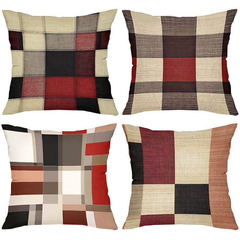 Multicolored Checkered Cotton Linen Sofa Cushions Polyester pillowcase, sofa decorative cushion cov Headboard Pillow