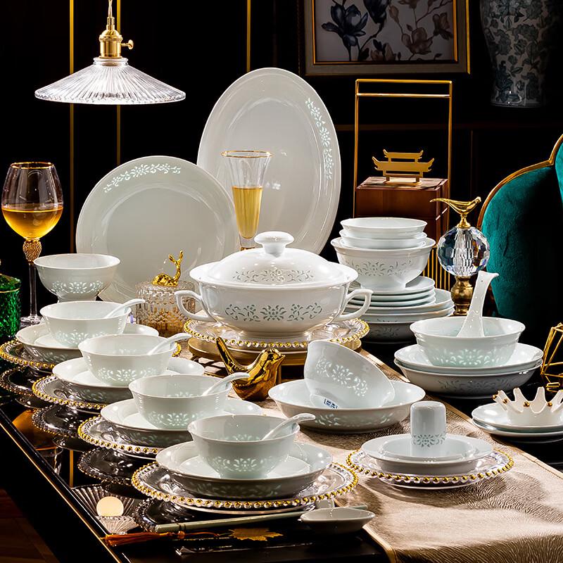 Jingdezhen Underglaze Celadon Linglong Dinnerware Set