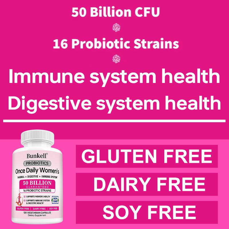 Bunkell Once Daily Women's Probiotic Dietary Supplement, 50 Billion CFU, 16 Strains, 120 Vegetarian Capsules