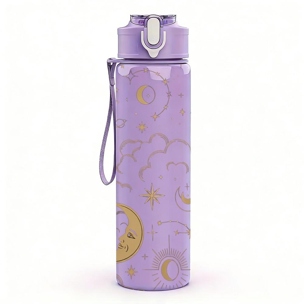 1PC Moon Star Boho Celestial Pattern Print 750ml Color Plastic Sports Water Bottle Leakproof Flip Straw Lid Suitable for Sports Office Home Use
