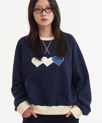 Loginaenloji Heart Patch Sweatshirt Navy Cream
