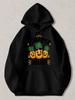 Black Pullover Hoodie Featuring Cute Cartoon Pineapple Squad Graphic with Sunglasses And Smiling Faces Casual Streetwear Sweatshir