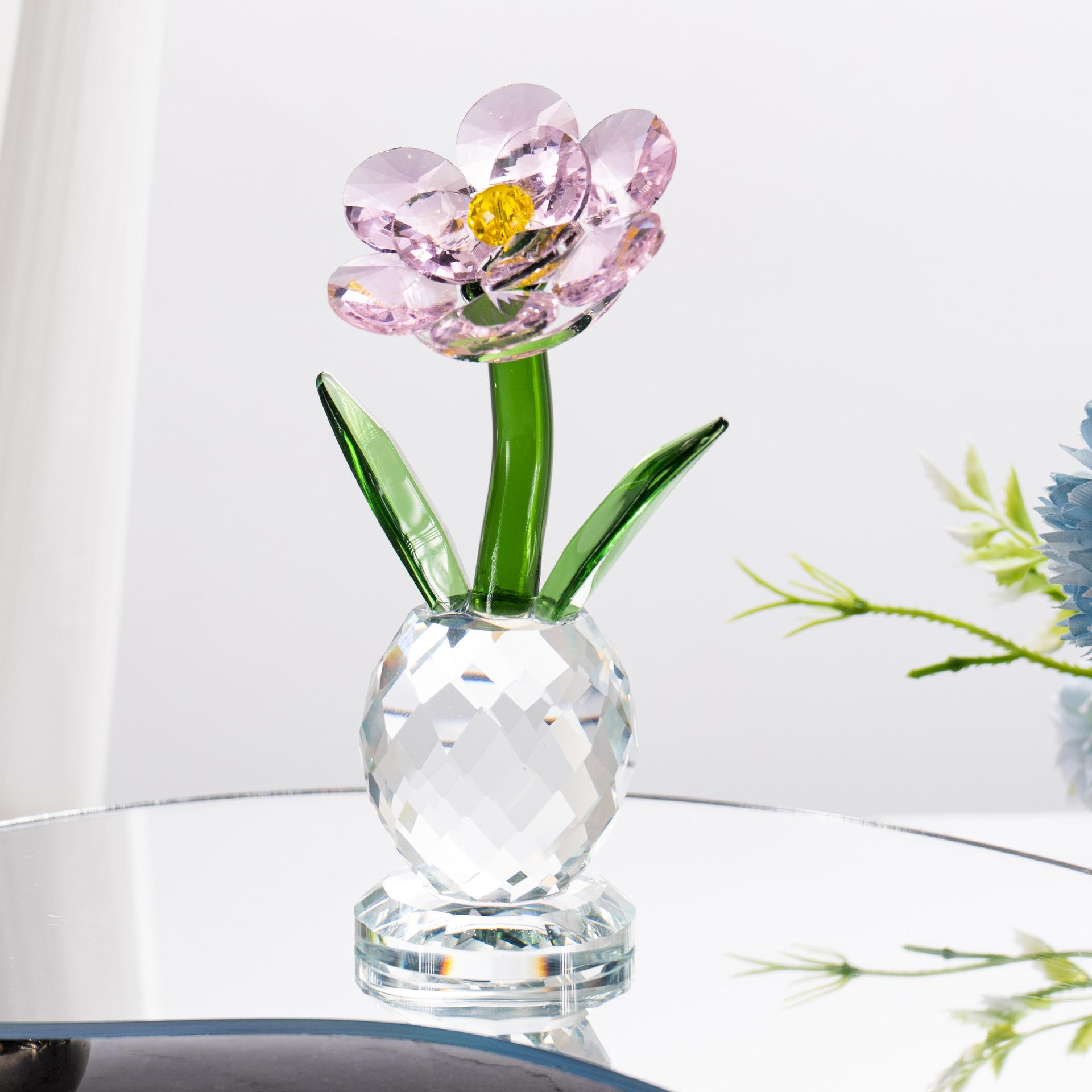 Розовый бриллиант Подсолнух Кристалл Статуэтки оригинальный Дом Роскошь Ремесла креативный Рабочий стол Украшения Подарки Эстетика Спальня Диван Рядом Миниатюры розовый