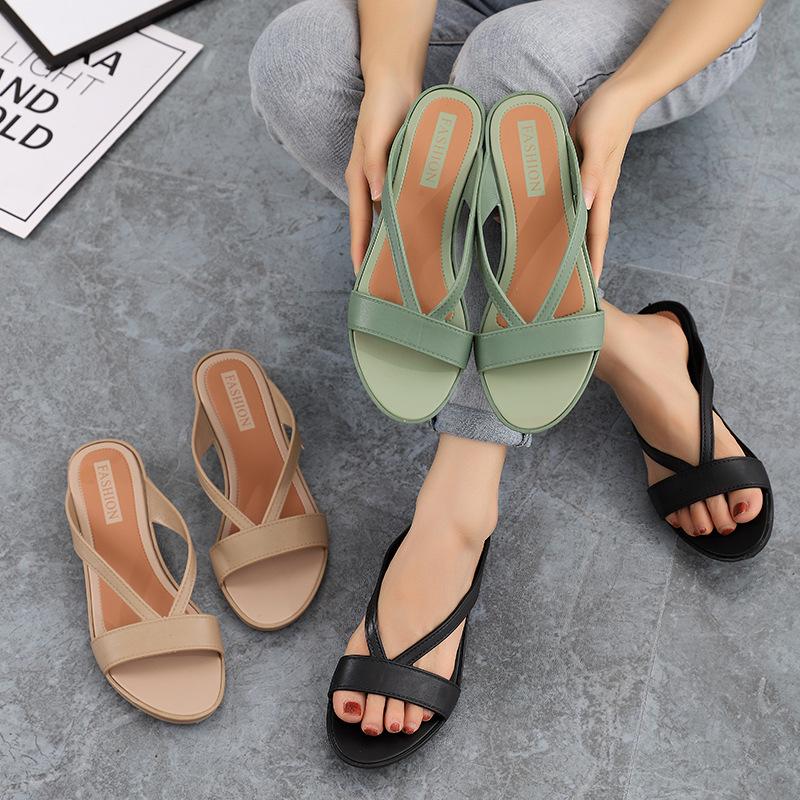 Heli Shark Dam Chunky Heel Spetsig Tå Stängd Tå Casual Halvtofflor - Vår/Sommar Mode Sandaler