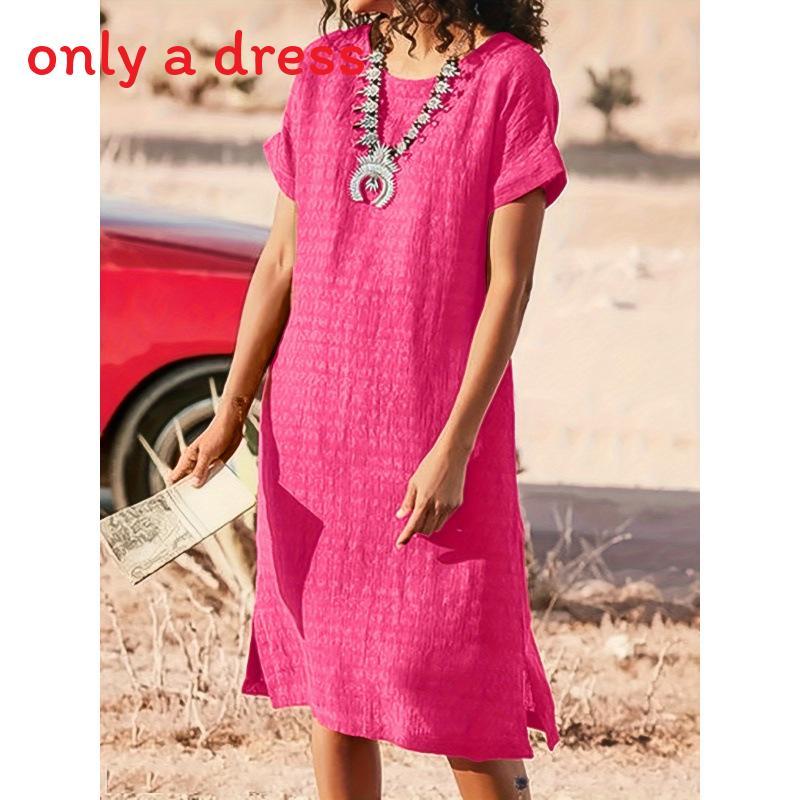Polyester Solid Color Basic Short Sleeve A Line Dress For Office Women