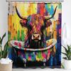 Colorful Abstract Graffiti Creative Highland Cow Print Waterproof Shower Curtain Partition Privacy Hanging Curtain with Hooks
