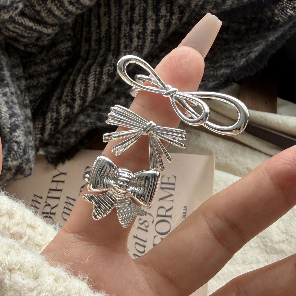925 Sterling Silber Ringe für Damen Paar Minimalistisch Handgefertigt Einfach Großer Schleifenring Feiner Schmuck Geschenk Allergievorbeugend
