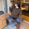 Women'sPlaid Thickened Casual Pants Straight Leg Wide Leg Floor Length Trousers Autumn Winter Long Pants