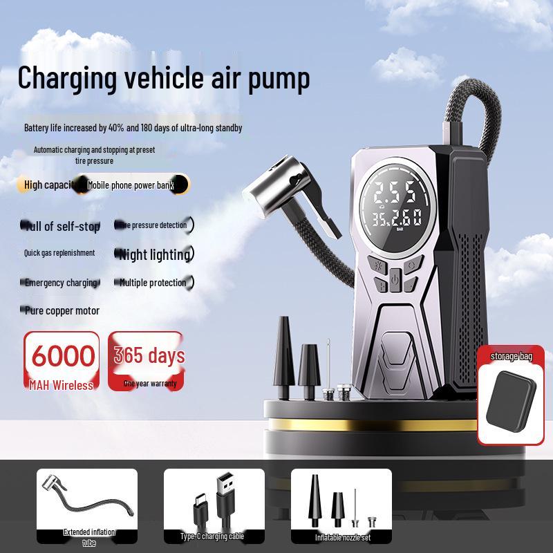 Car Wireless Inflator & Jump Starter Power Bank with Emergency Air Pump.