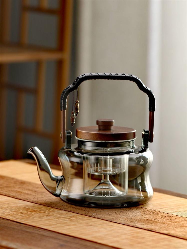 850ml Glas-Teekanne mit Holzgriff und Siebeinsatz, Haushalts-Hitzebeständige Teekanne zum Aufbrühen von Tee und Kaffee, Kungfu-Teegeschirr