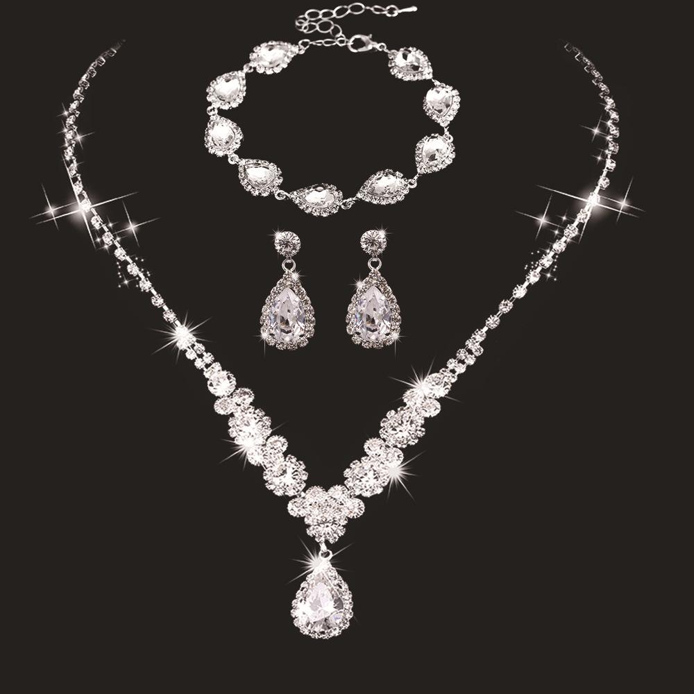 Bridal Angel Tears Rhinestone Zircon Necklace & Earrings Set