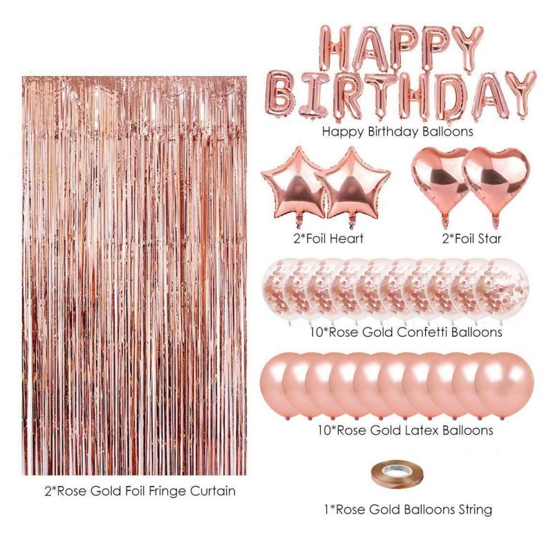 

27pcs/set Birthday Decoration Sets Letter Happy Birthday Balloon Rain Silk Curtain Baby Shower Birthday Party Decor Balloons rose gold