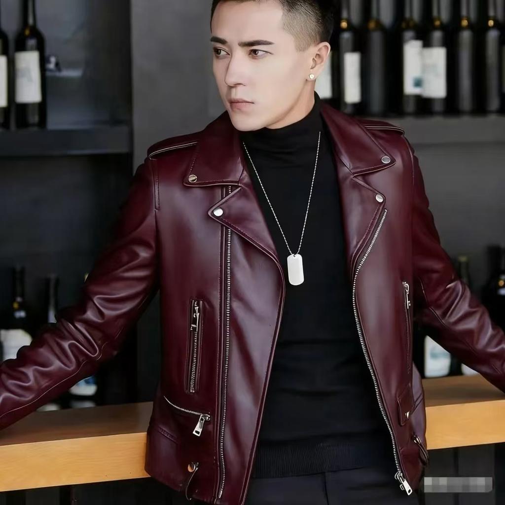 Steelstamp printed leather jacket men's spring and autumn lapel zipper locomotive riding trend fashion loose casual pu leather jacket