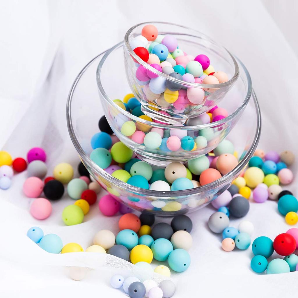 Promise Babe Silikon gemischt rund aus sterilisierbar von Handarbeit Zubehör handgefertigten Bedarf Perlen, Farben, 15 mm/100 Stück, Perlen, Silikon,
