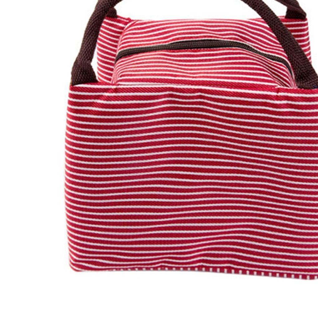 Womens Stripe Thermal Lunch Box Cooler Bag Insulated Picnic Handbag Food Bag