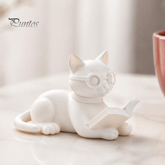 Desktop Ornaments for Office 3D Printed Reading Cat Figurine, Decorative Statue with Eyeglasses, Sculpture Creative Animal Ornament Home Bookshelf