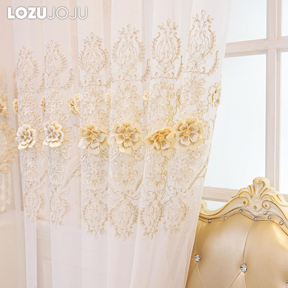 1PC LOZUJOJU French Luxury Lace Relief Embroidered Translucent Sheer Curtain 260cm Height Tulle for Living Room Bedroom Window Decoration Home Decor