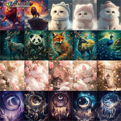 Diamond Painting Full Drill Cute Lion Cat Animal Round Diamond Painting Handmade Elk Panda Diy Diamond Mosaic Painting Home Decoration
