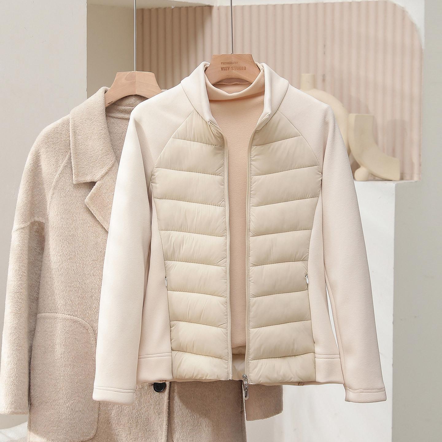 

Хлопковая куртка в стиле пэчворк: Теплый, Приталенный, Легкий, Ветрозащитный, Воротник-стойка для Осени/Зимы. XL for 100-115 kg белый