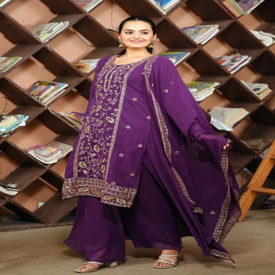 New Designer Embroidered Georgette Sharara Suit With Sequence Embroidered Work