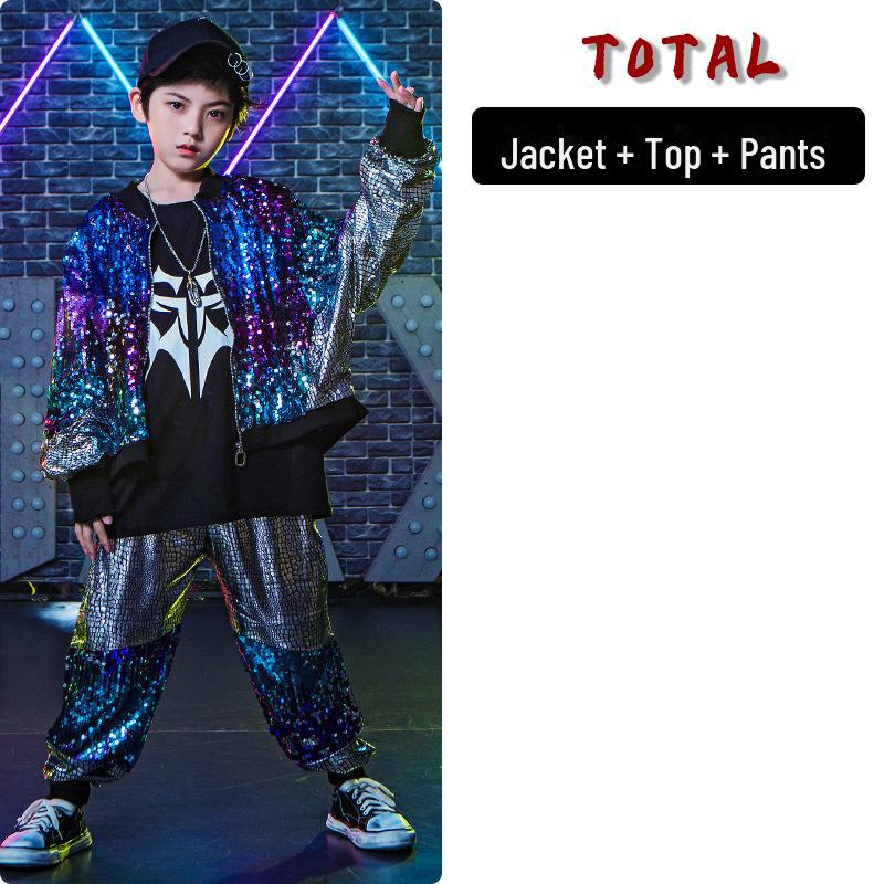 

Детский новогодний костюм для представления: Костюмы для уличных танцев в стиле хип-хоп с серебряными пайетками для мальчиков и девочек 130 cm