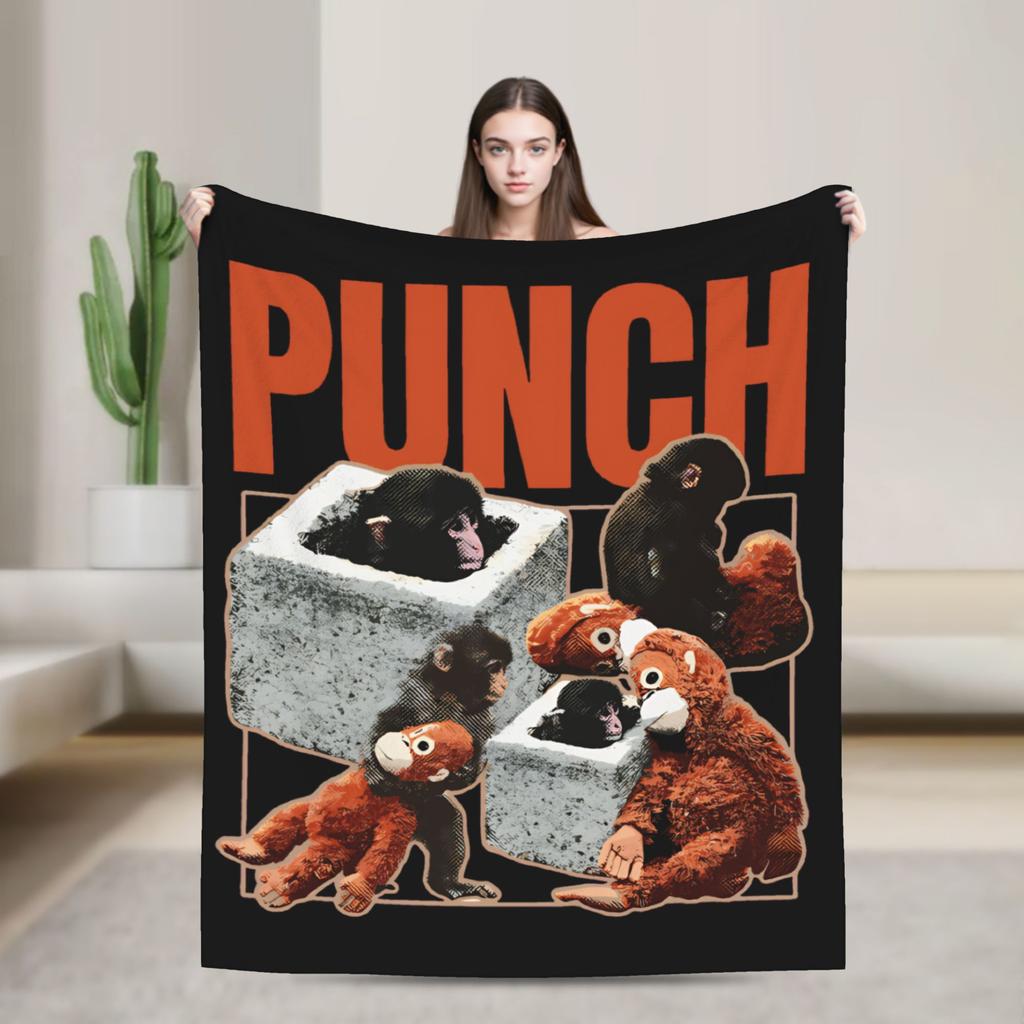 Punch Monkey Hang In There Punch-Kun Blankets Flannel Awesome Soft Throw Blanket for Chair Covering Sofa Spring Autumn,