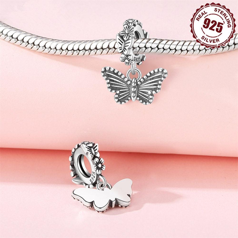 Butterfly Series Purple Zircon Butterfly Pink Butterfly Copper Charms Bead Pendant Fit Diy Bracelet Women Fine Gift Jewelry