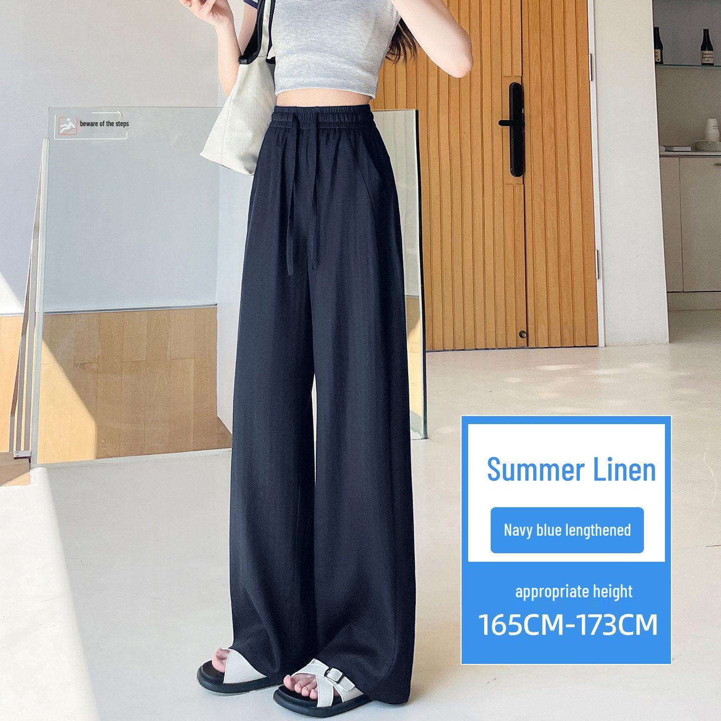 

Women s Pure Linen Wide-Leg High Waist Pants - 2026 Spring/Summer Collection, Floor-Length, Slimming Drape, Casual Style 4XL