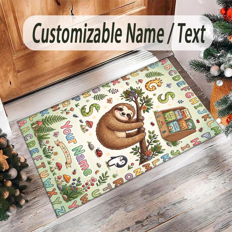 Forest Theme Crystal Velvet Floor Rug Personalized Custom Name Text Warm Carpet Home Decoration