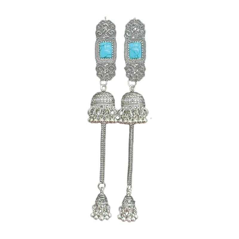 Handmade Mongolian Styles Alloy Tassels Hair Clip Ornament with Vintage Rhinestones Designs for Women Seek Unique Charm