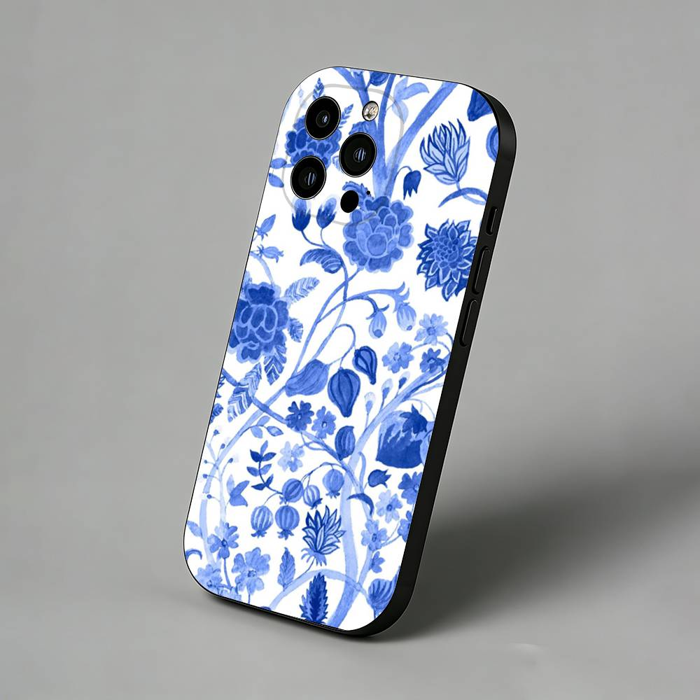 

Blue and White Porcelain Funda Slim Back Phone Case for iPhone 17 Air 16 Pro Max 16e 15 Plus 14 13 Mini 12 11 Protective Cover iPhone16e