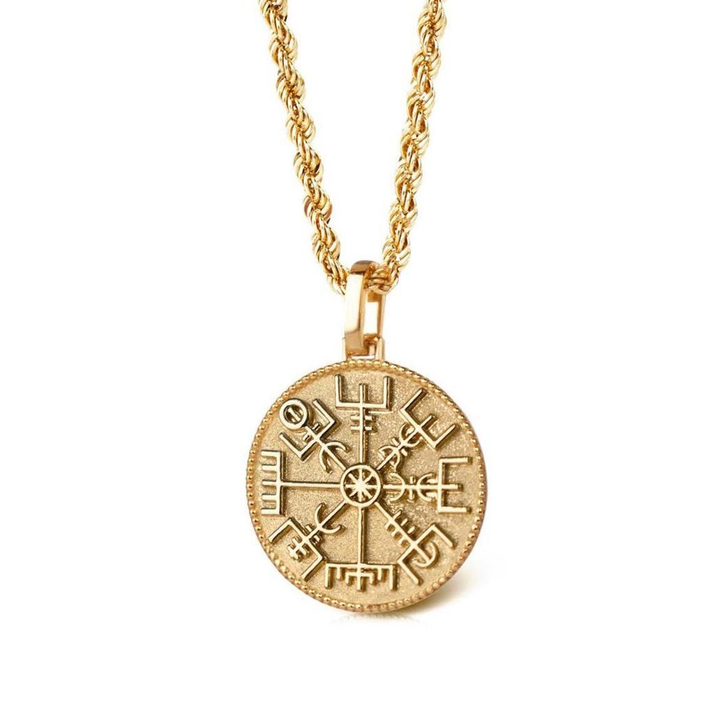 Charm Vegvisir Compass Pendant Necklace Gold/Silver Color Viking Rune Pendant Vegvisir Amulet Gift For Him Her, Viking Jewelry