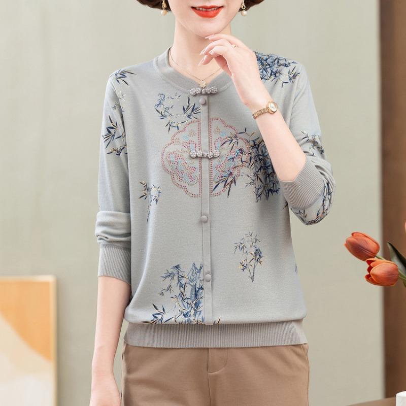 Mom Early Autumn Thin Knitted Sweater Top Medium and Old Sweater Grandma Autumn Top