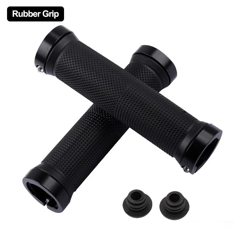 PE Rubber MTB Grips Alloy Cuffs Bilateral Lock Bicycle Handle Grip Anti-skid Cycling Handlebar Sleeve BMX Bike Accessories